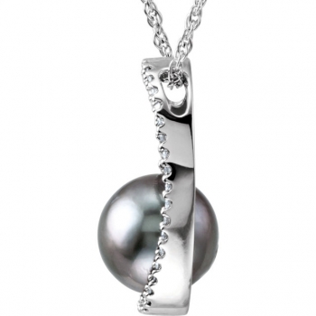 GemLily Curated Tahitian Cultured Pearl and Diamond Necklace 14K White Gold 