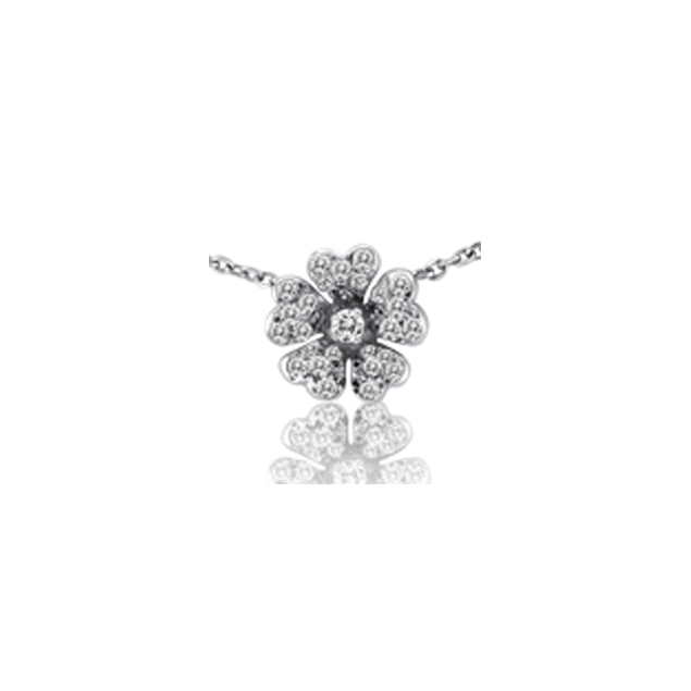 GA Designs, Heart Shaped Flowers Diamond Pave Necklace