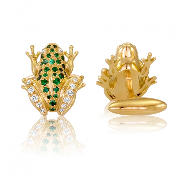 Bagh Designs Frog Cuff Links with Tsavorite and Diamonds