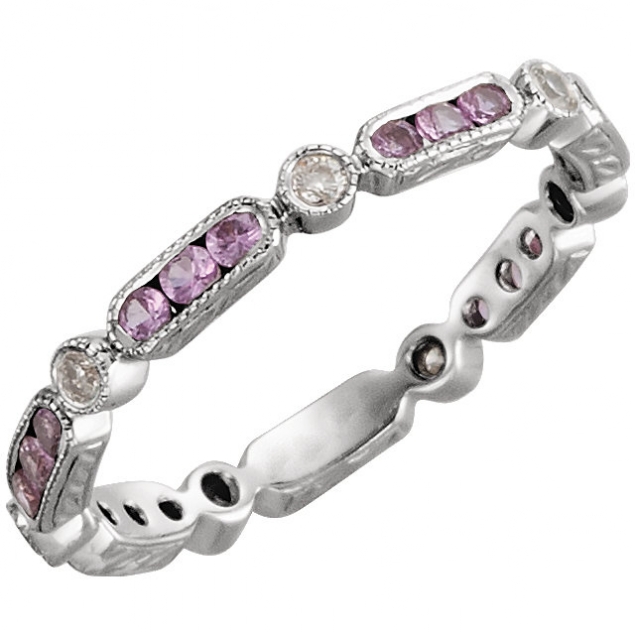 GemLily Curated Pink Sapphire and Diamond Eternity Band 